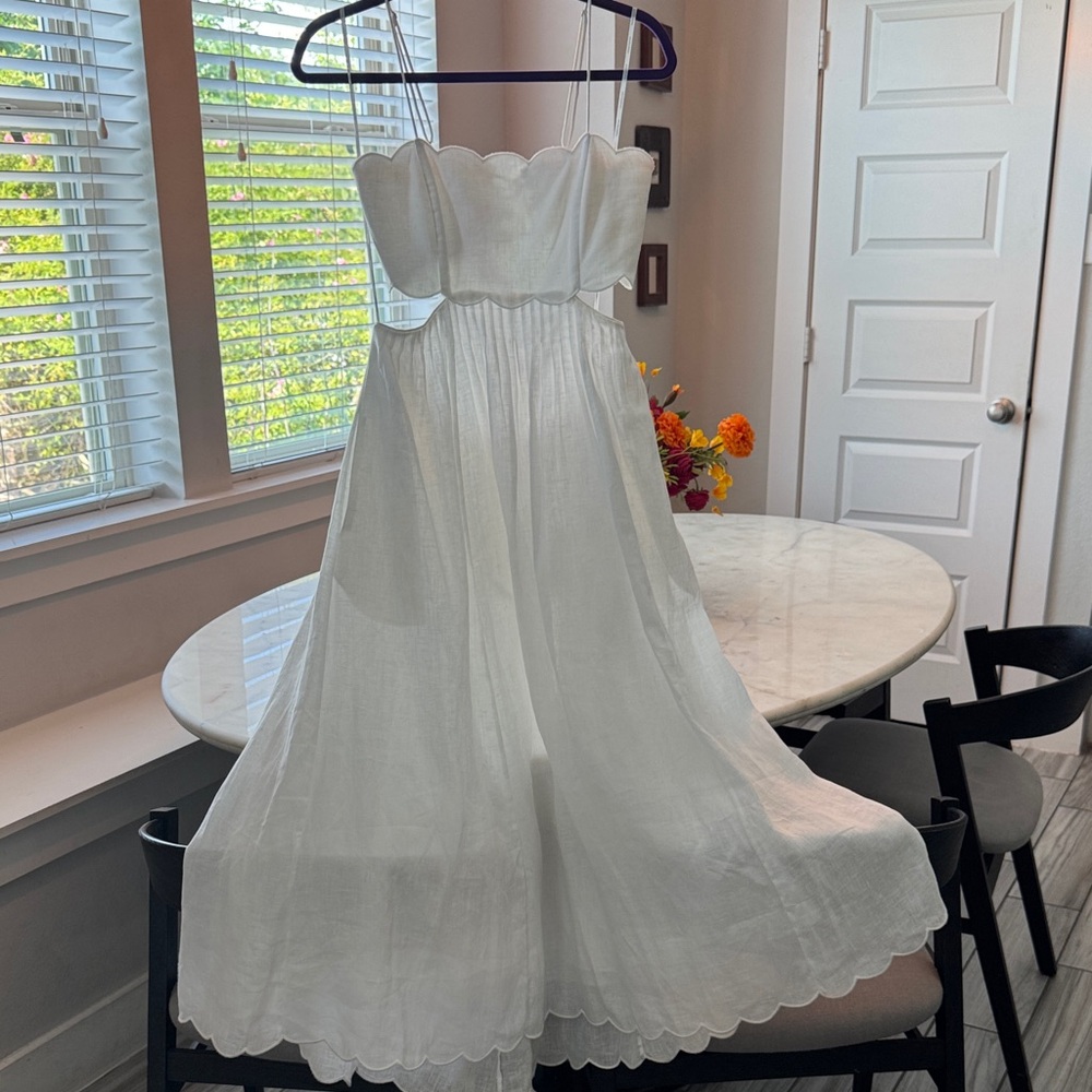New with tags Zimmermann Rhiannon Scalloped Linen Midi Dress - Picture 12 of 15